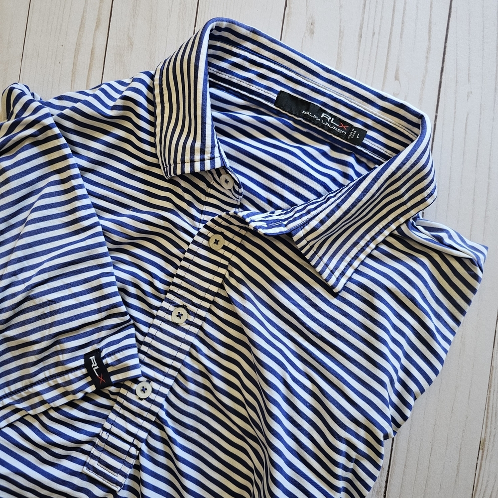 RLX Ralph Lauren Navy and White Striped Polo